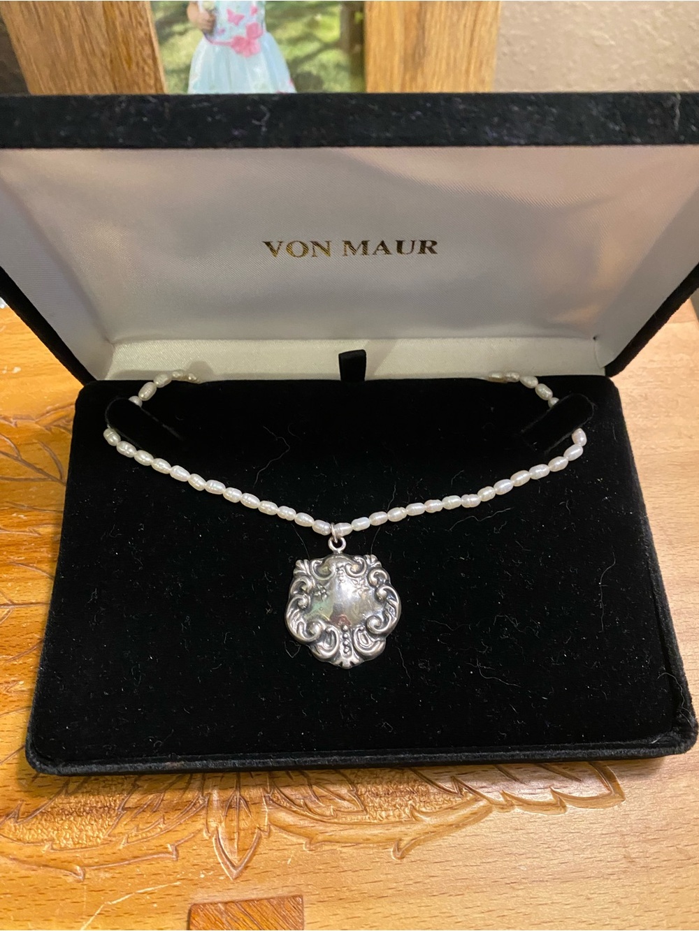 T Foree Sterling luggage and White freshwater Pearl Necklace